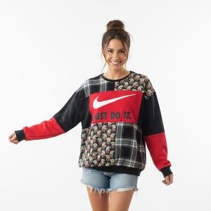 Upcycled NIKE Patchwork Sweatshirt.  "Black Cherry"  One of a Kind.